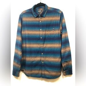 Billabong Striped Brown Blue Yellow Button Up Shirt Cotton Mens Size Small